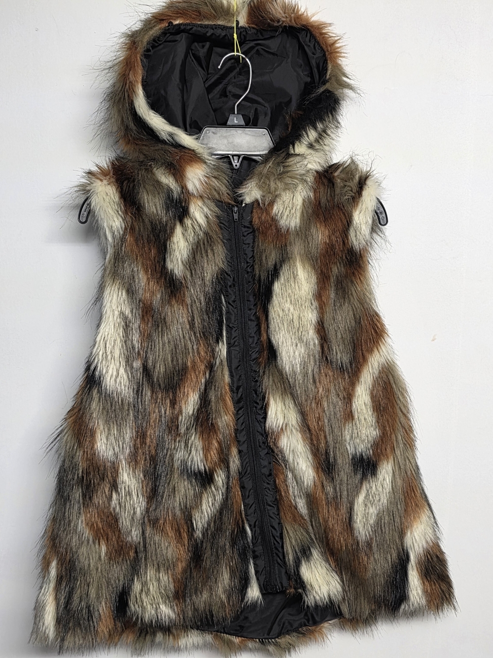 American Eagle Womens Multicolor Hooded Faux Fur Fluffy Furry Vest Glam Size XL